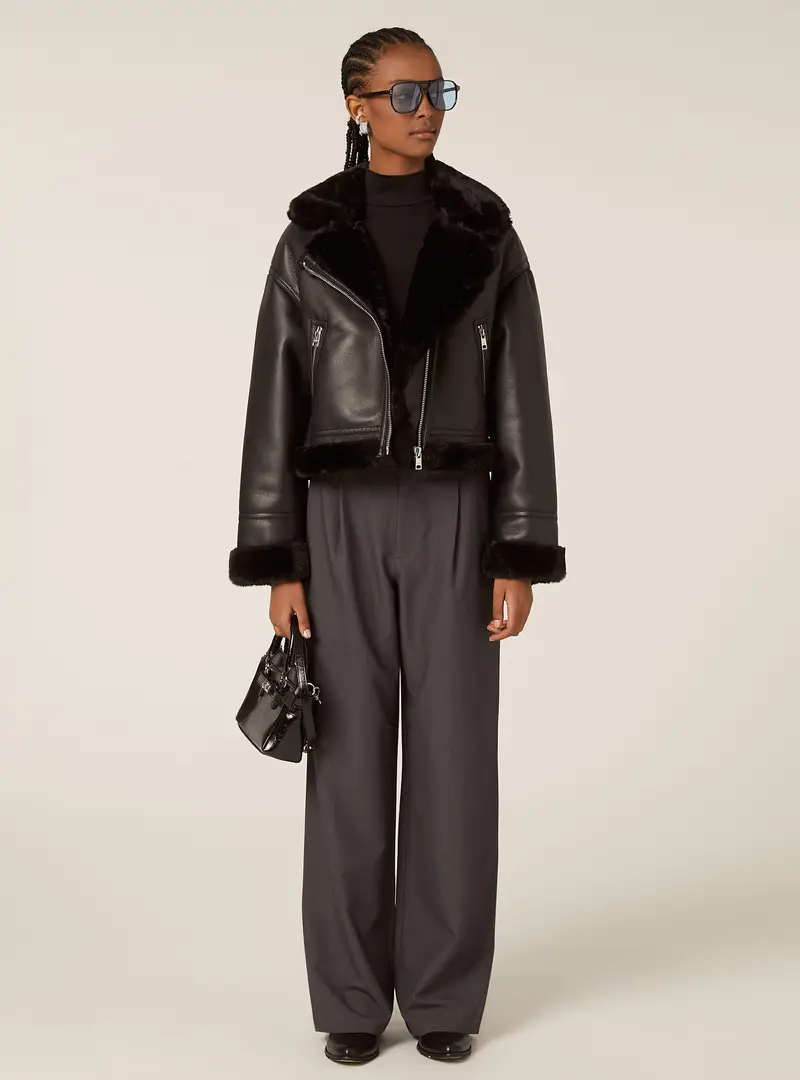 Giubbotto montone effetto pelle BK1 BLACK