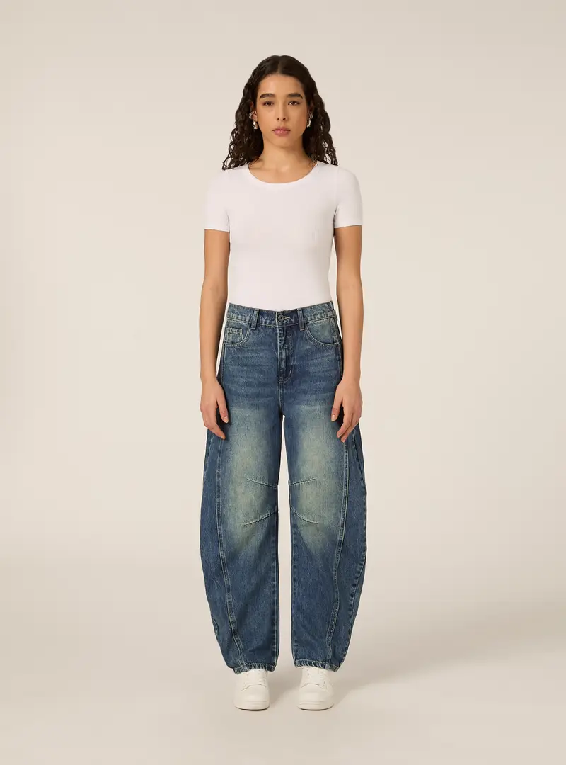 Jeans balloon con tagli ginocchio D003 BLUE