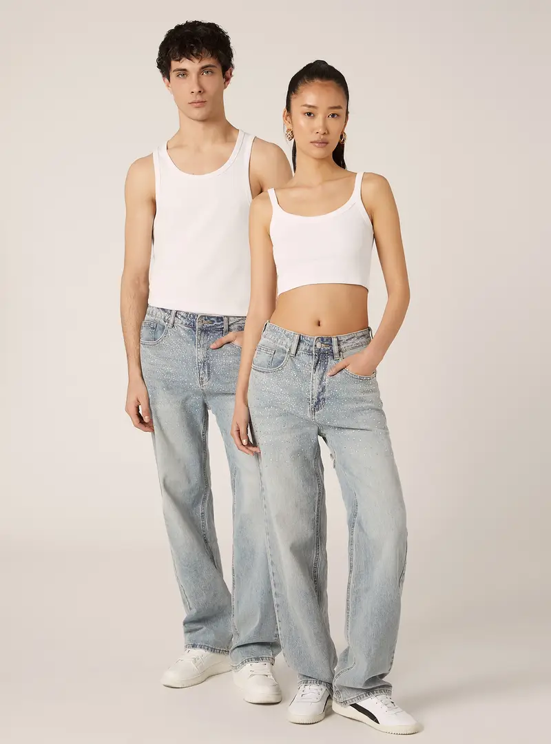 Jeans con strass straight fit