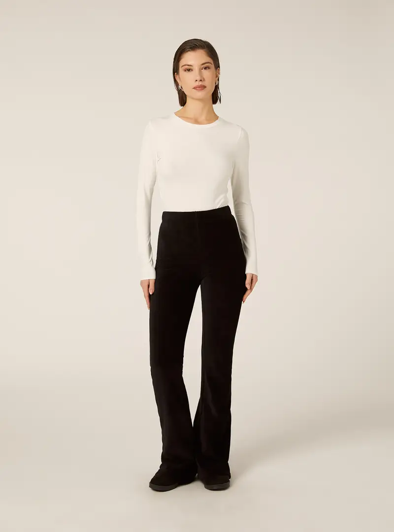 Leggins flare a coste BK1 BLACK