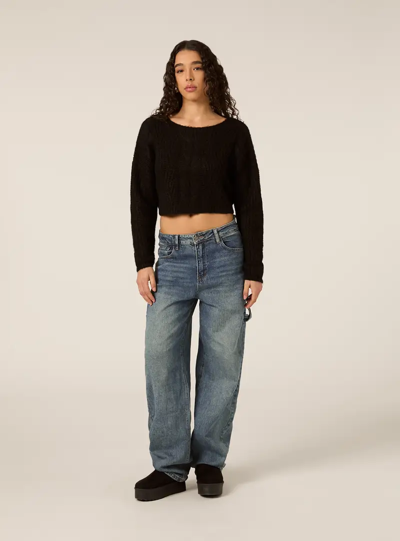 Maglia a trecce scollo a barca BK1 BLACK