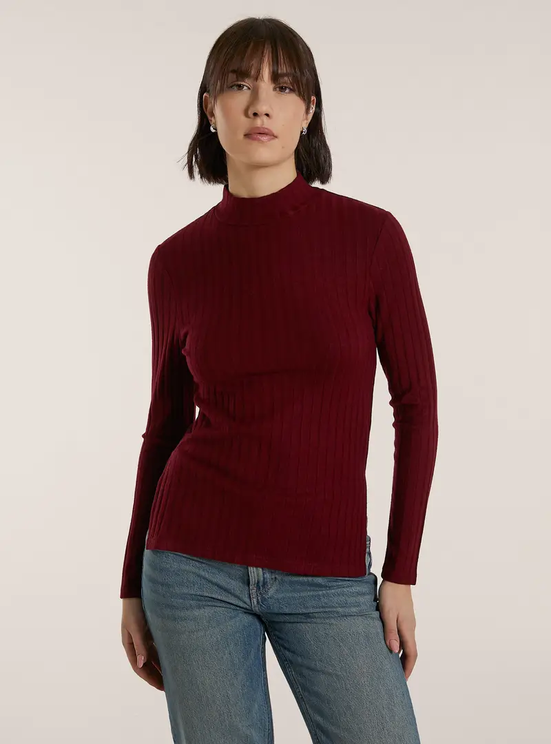 Maglia collo alto a coste BO2 BORDEAUX