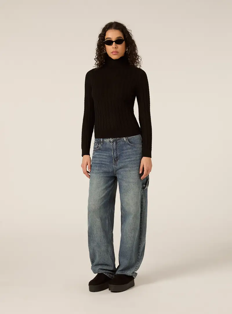 Maglia collo alto a trecce BK1 BLACK