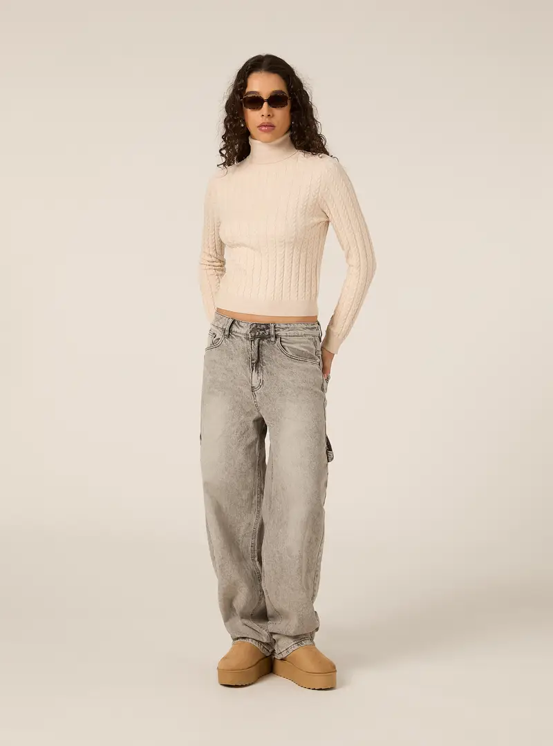 Maglia collo alto a trecce MCR2 BEIGE