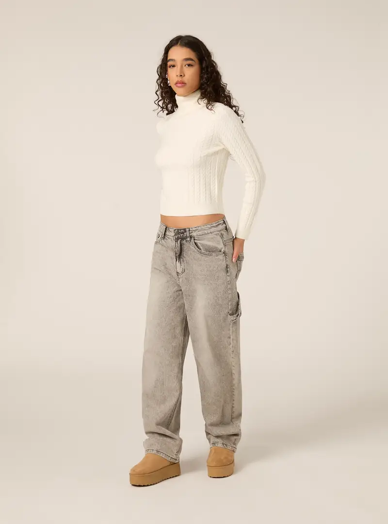 Maglia collo alto a trecce WH2 WHITE