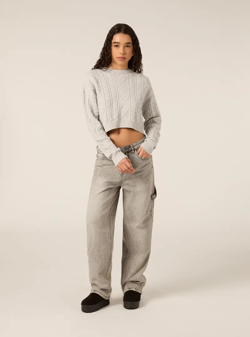 Maglia con collo rotondo a trecce MGY2 GREY