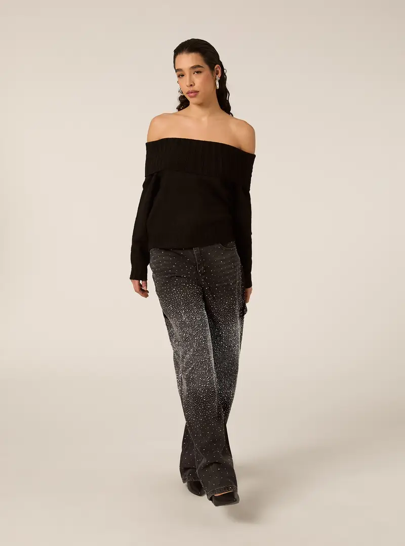 Maglia con spalle scoperte bardot BK1 BLACK