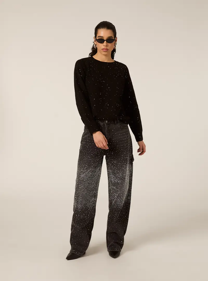 Maglia girocollo manica raglan in lurex BK1 BLACK