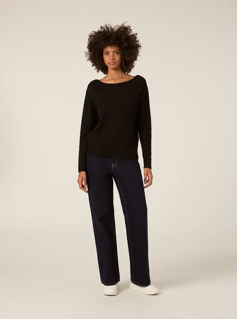 Maglia scollo barca a trecce