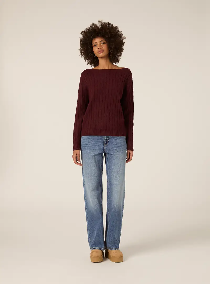 Maglia scollo barca a trecce