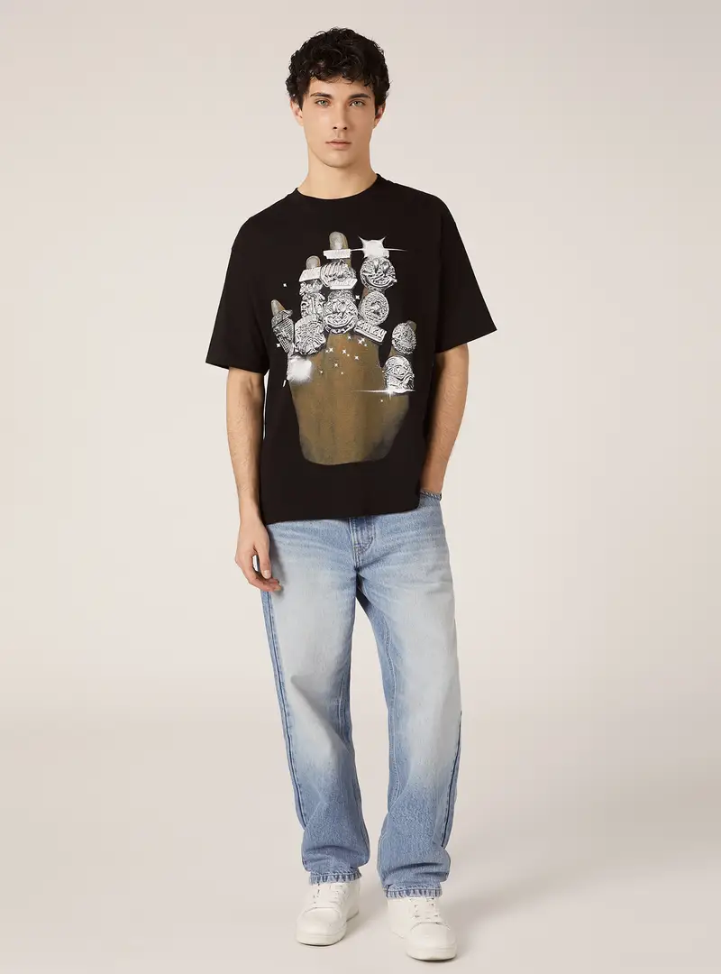 Maglietta boxy fit con stampa POP STATEMENT BK1 BLACK