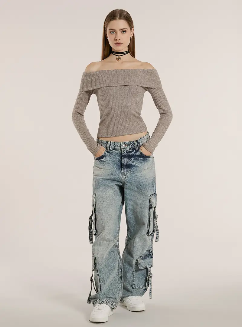 Maglietta con spalle scoperte MBG2 BEIGE