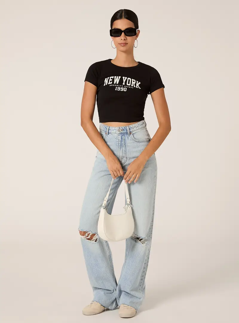 Maglietta cropped con stampa college BK1 BLACK