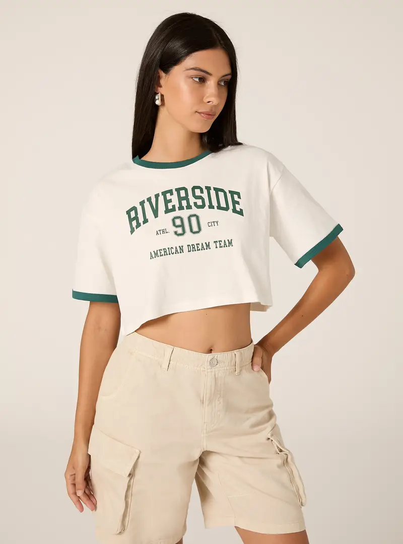 Maglietta cropped con stampa college WH1 WHITE