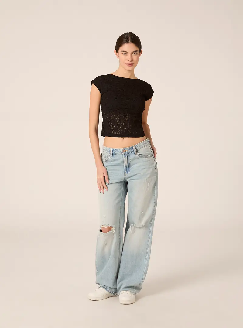 Maglietta in pizzo con schiena scoperta BK1 BLACK