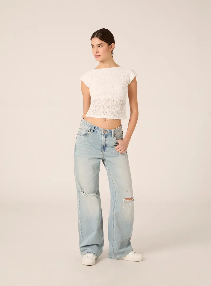 Maglietta in pizzo con schiena scoperta WH3 WHITE