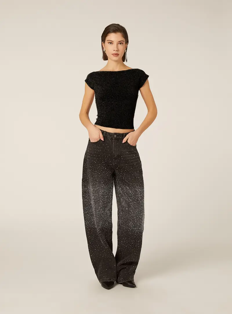 Maglietta metallizzata con schiena scoperta BK1 BLACK