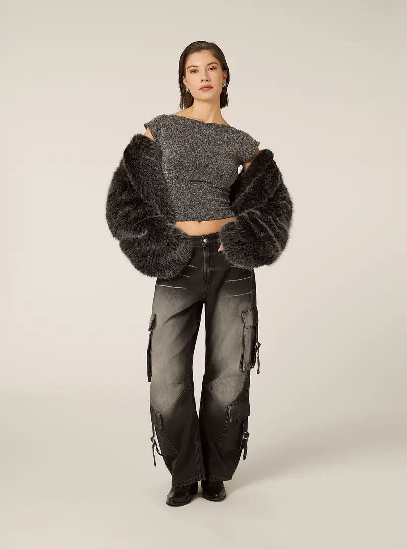 Maglietta metallizzata con schiena scoperta SV2 GREY