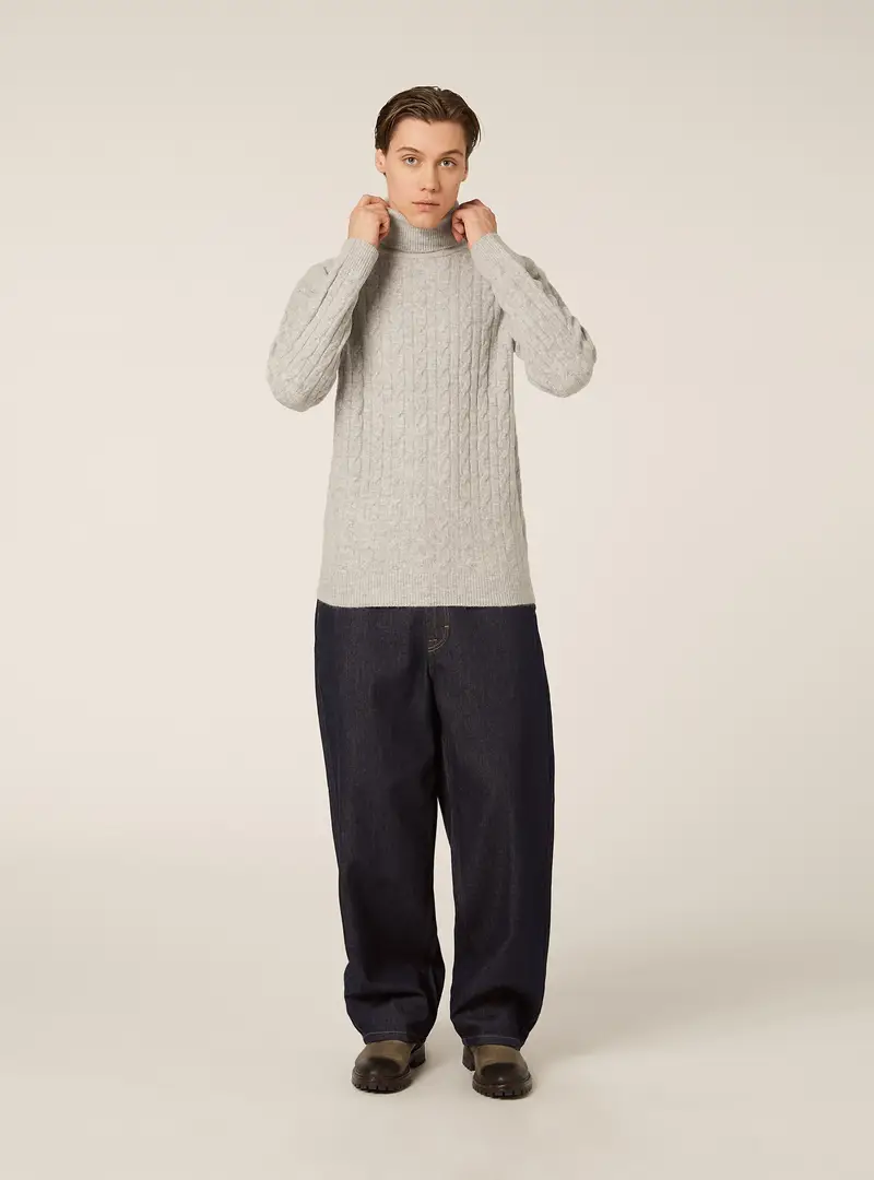 Maglione collo alto a trecce MGY2 GREY