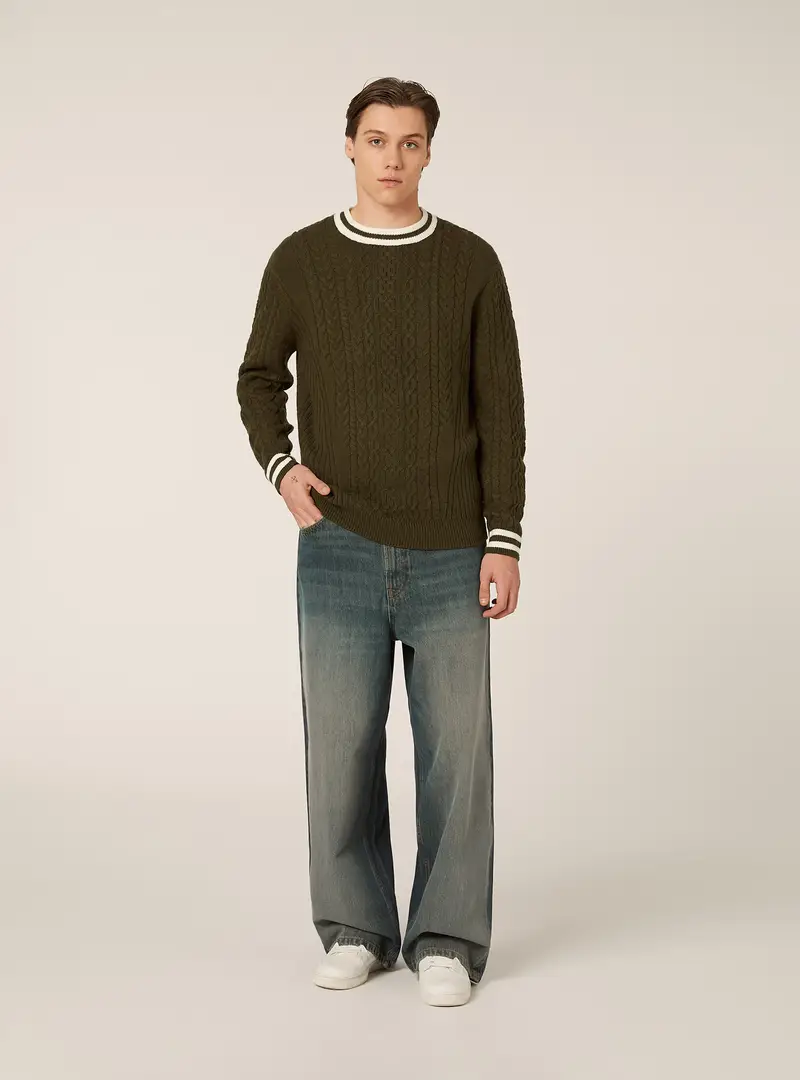 Alcott Maglione verde con rib a contrasto