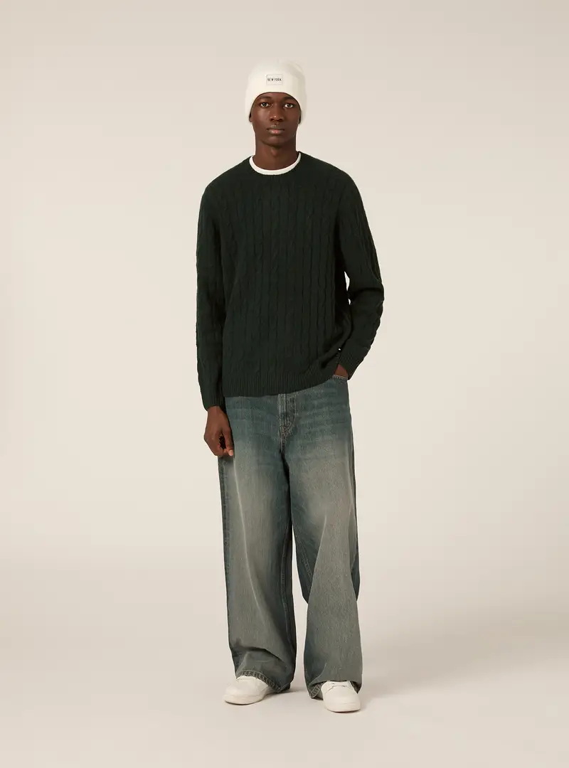 Maglione girocollo cable GN1 GREEN