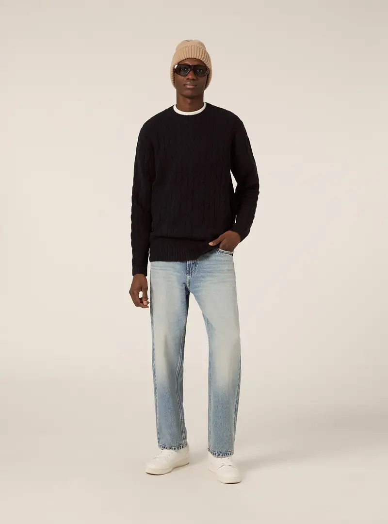 Maglione girocollo cable NA1 BLUE