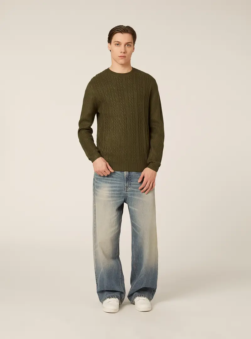 Maglione girocollo trecce GN2 GREEN