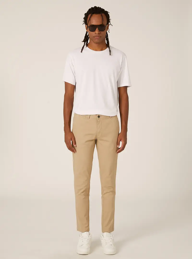 Pantaloni chino twill stretch skinny fit TB2 TOBACCO