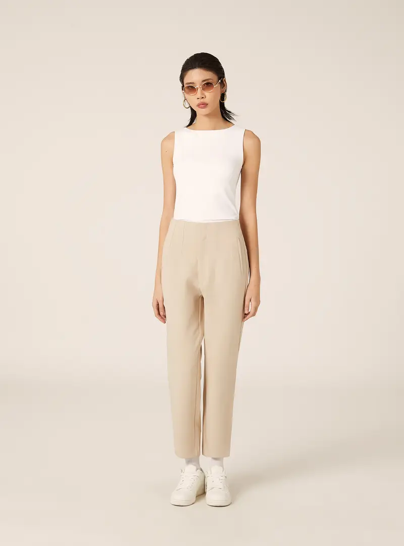 Pantaloni in tinta unita con pinces BG3 BEIGE