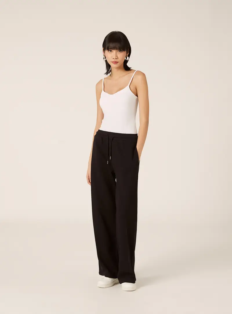 Pantaloni jogger wide leg in felpa BK1 BLACK