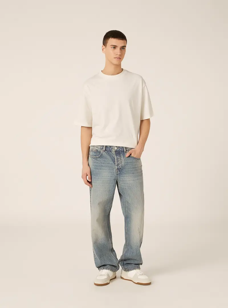 Pantaloni straight fit in denim D005 BLUE