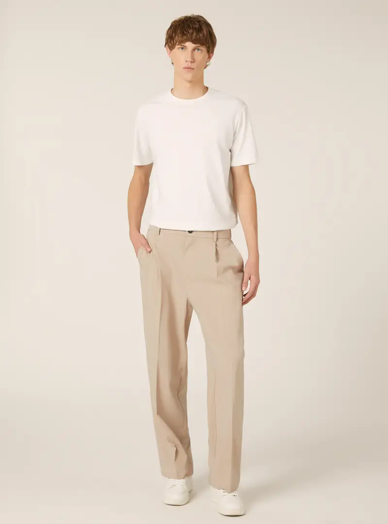 Pantaloni tailored fit wide leg BG3 BEIGE