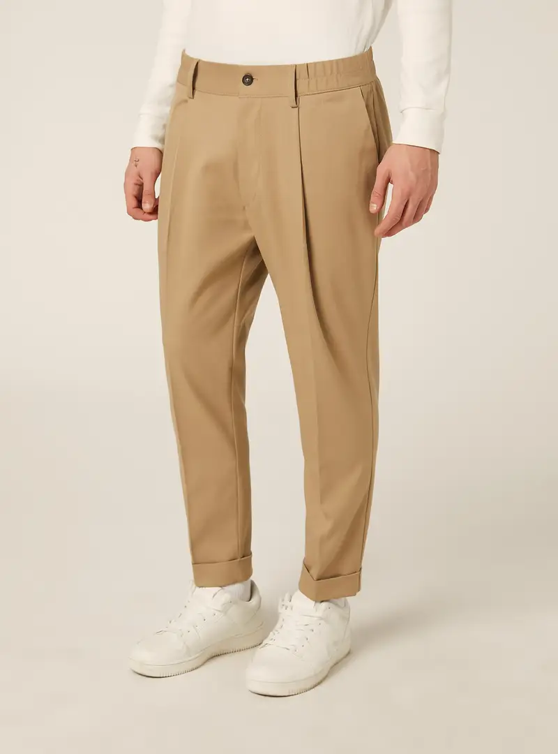 Pantaloni una pince in misto viscosa BG2 BEIGE