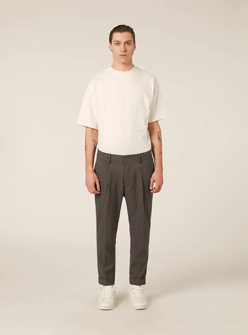 Pantaloni una pince in misto viscosa GY1 GREY