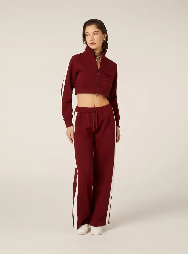 Pantaloni wide leg con bande laterali BO1 BORDEAUX