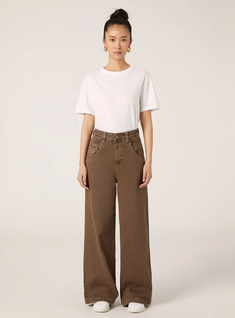 Pantaloni wide leg in cotone