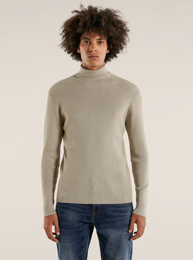 Pullover a collo alto a coste BG2 BEIGE