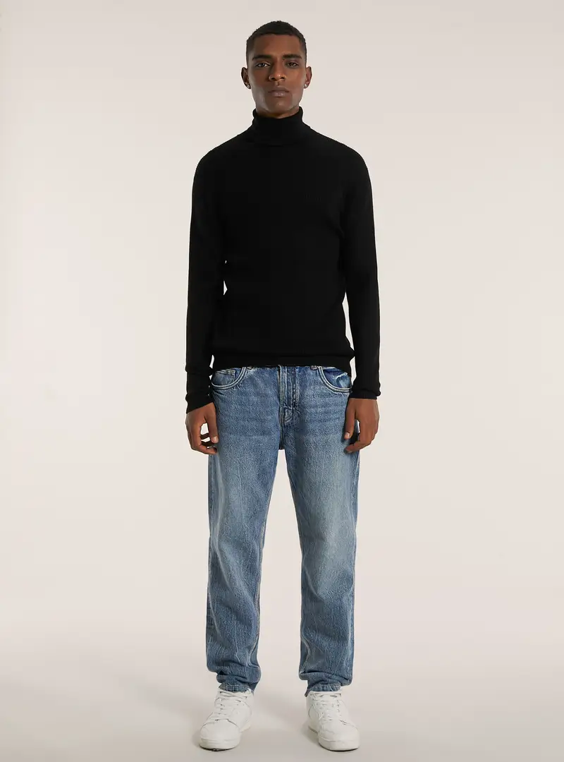 Pullover a collo alto a coste BK1 BLACK