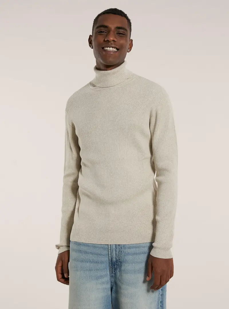 Pullover a collo alto a coste MBG3 BEIGE