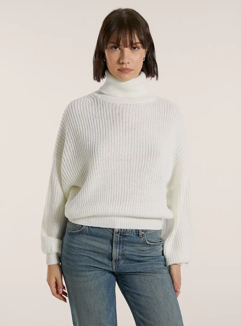 Pullover a collo alto a coste WH2 WHITE
