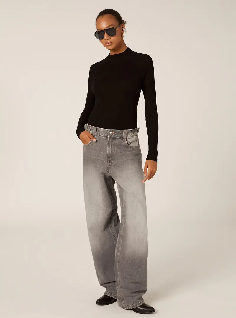 Pullover a mezzo collo a coste BK1 BLACK