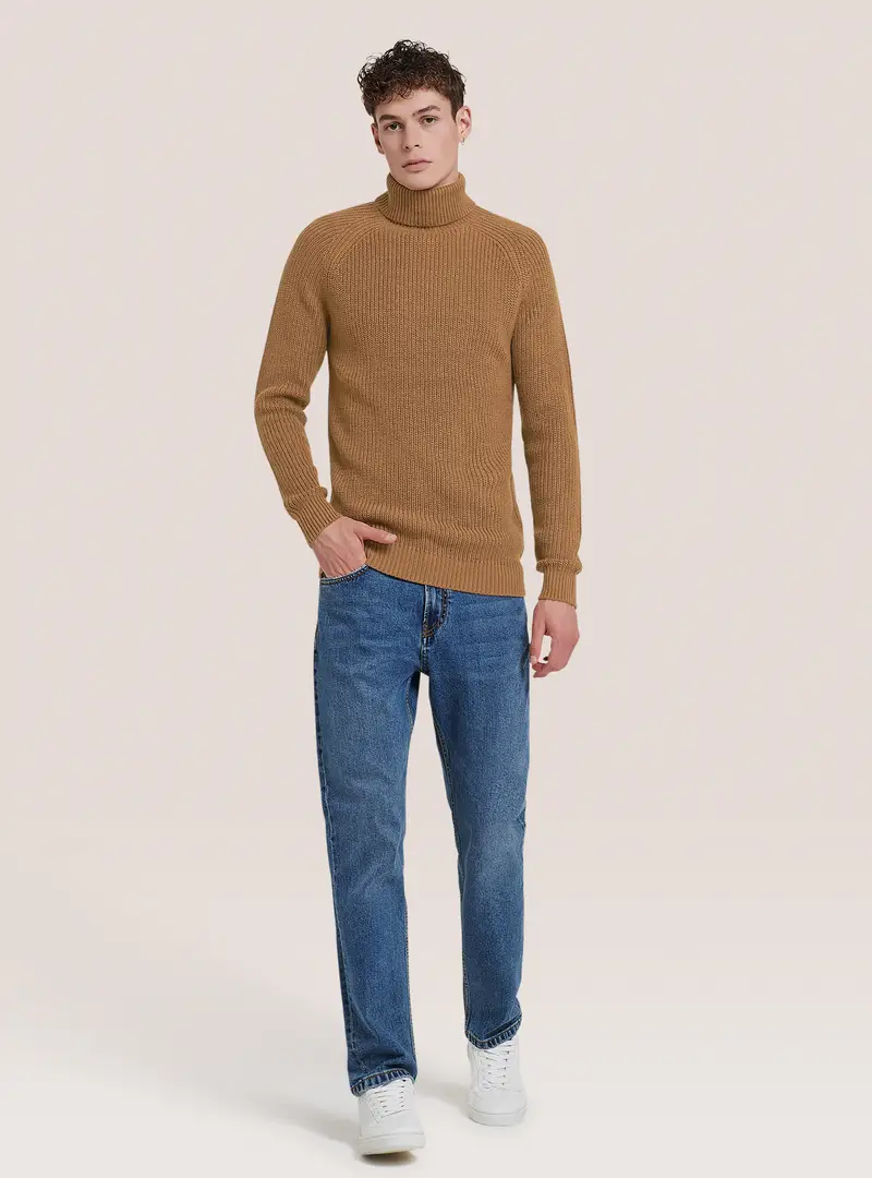 Pullover caldo collo alto a coste inglesi BG3 BEIGE