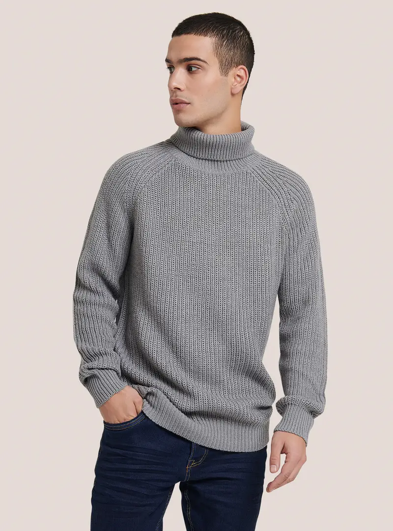 Pullover caldo collo alto a coste inglesi MGY3 GREY