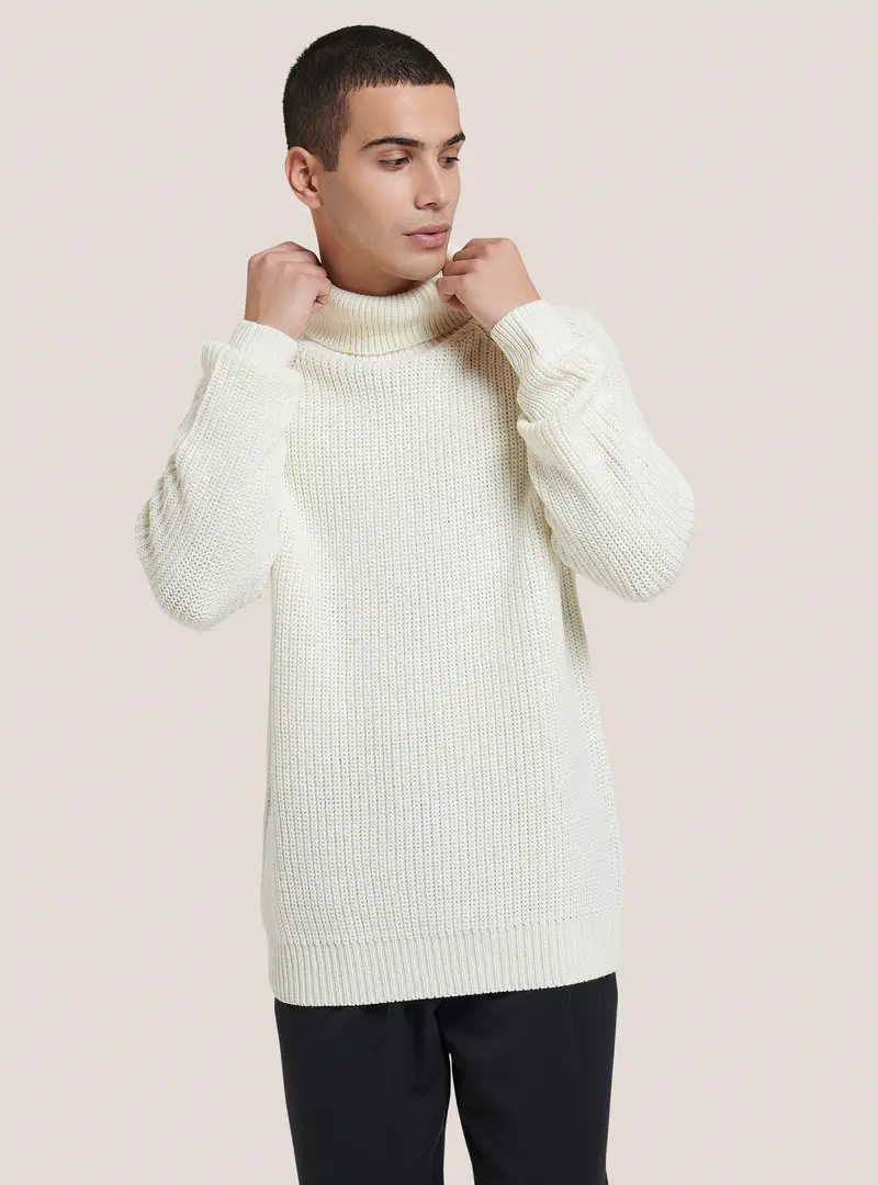 Pullover caldo collo alto a coste inglesi WH2 WHITE