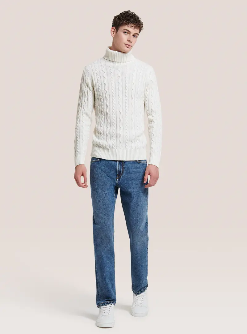 Pullover collo alto con trecce WH2 WHITE