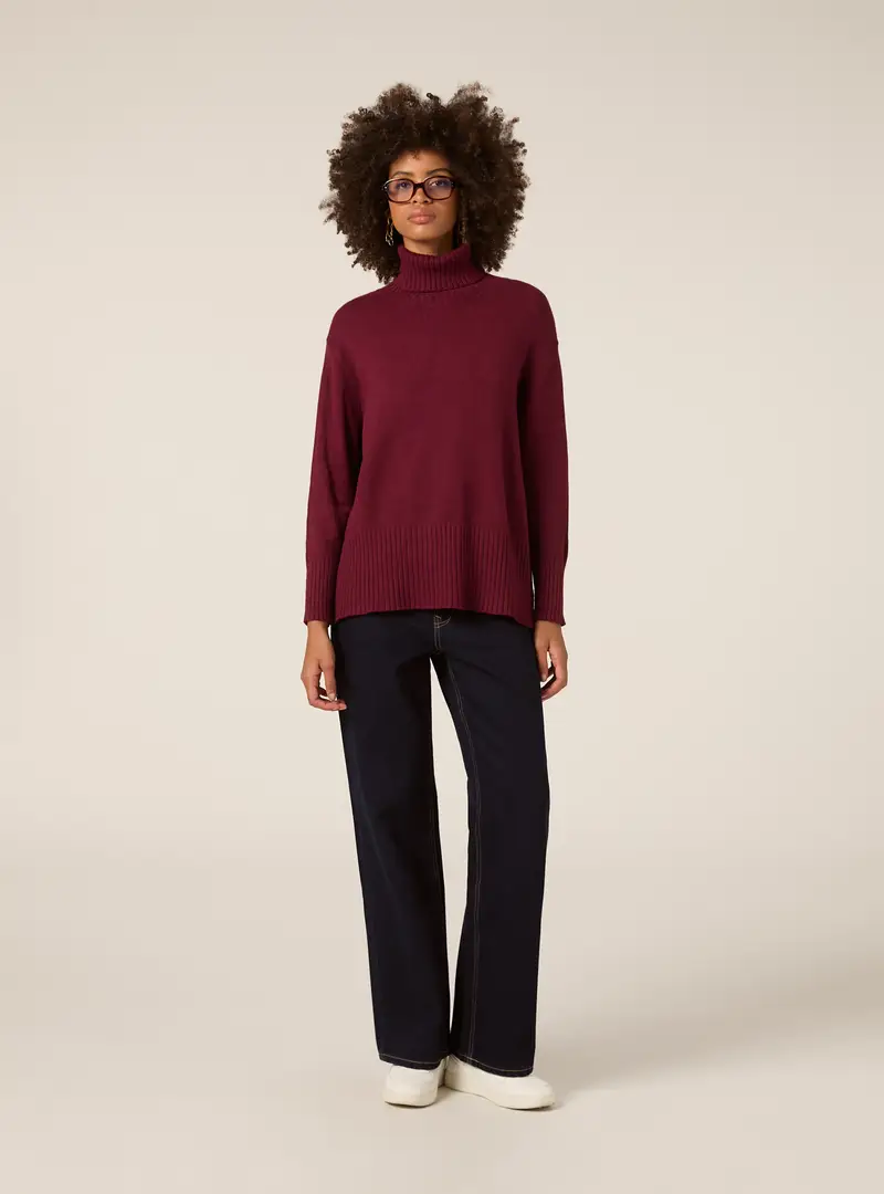 Pullover collo alto fondo a coste