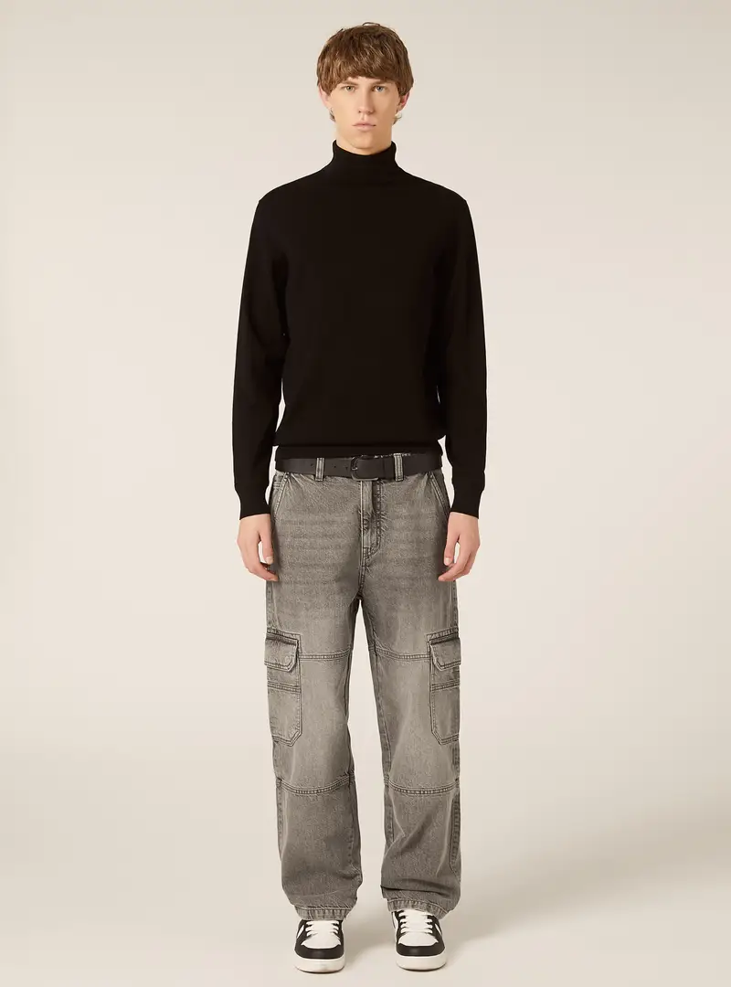 Pullover collo alto in morbida viscosa BK1 BLACK