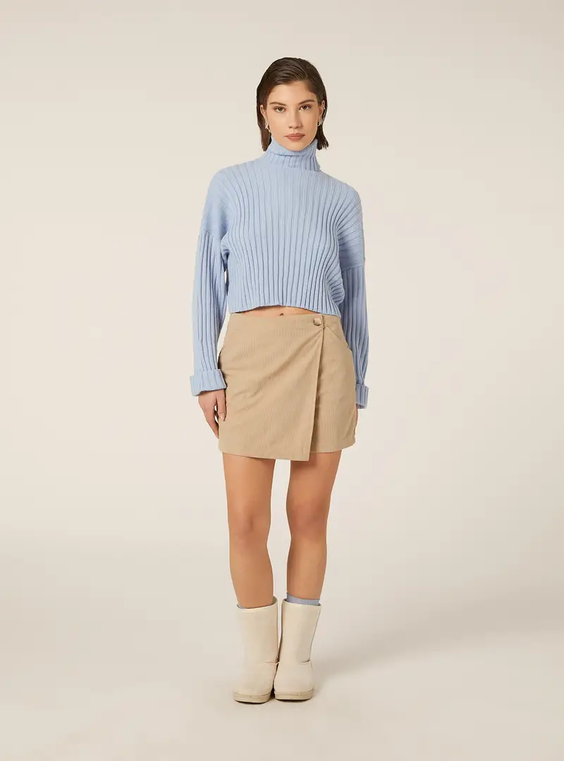 Pullover cropped a collo alto MAZ2 AZURE