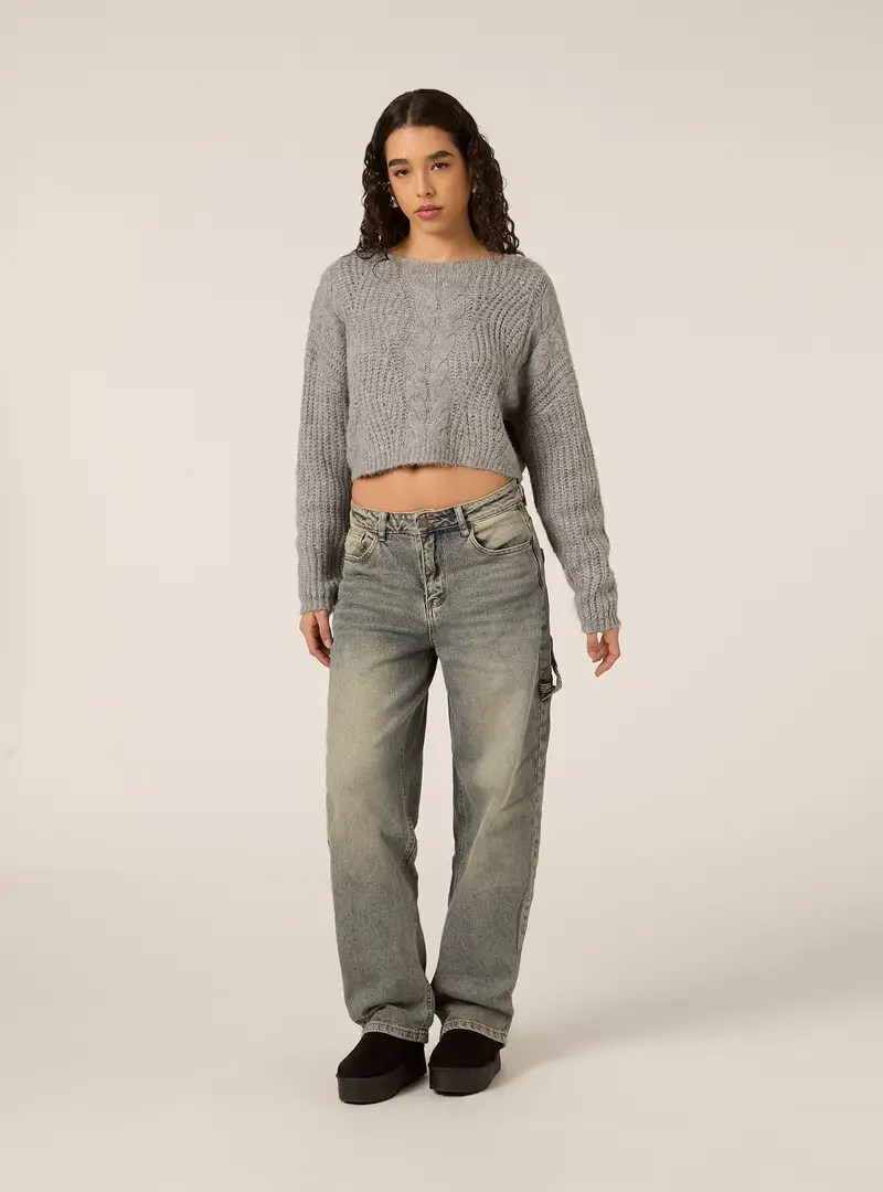 Pullover cropped con scollo a barca MGY2 GREY