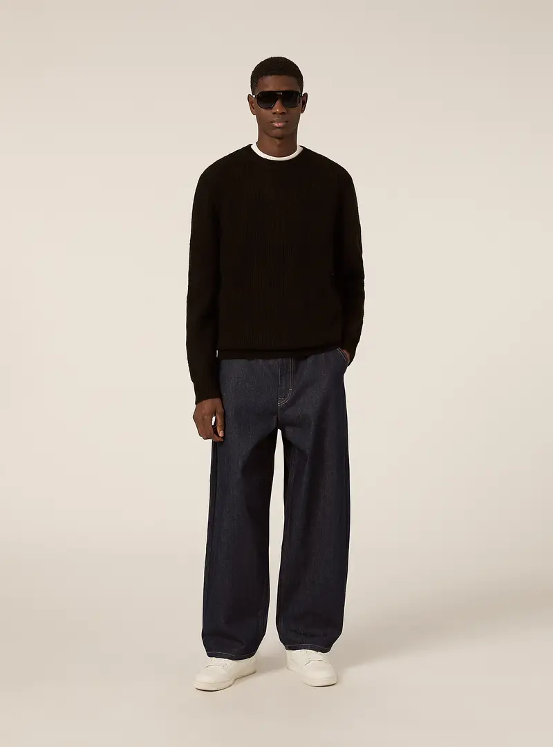 Pullover girocollo a costa inglese BK1 BLACK